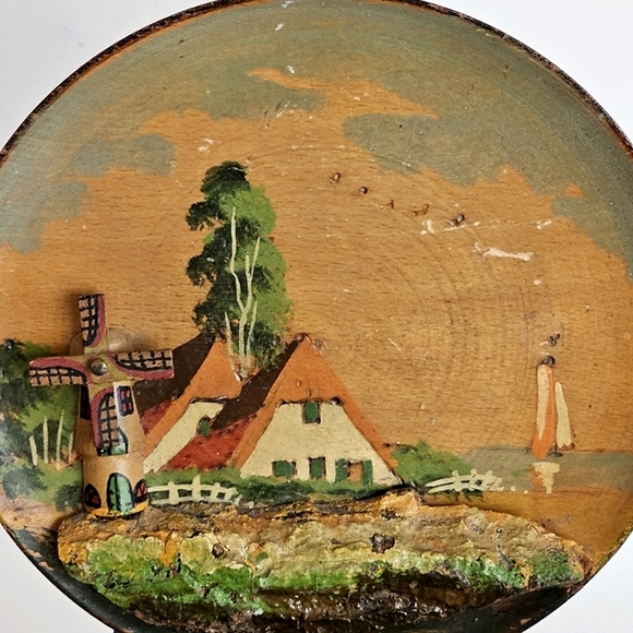 Vintage Unique Wooden Hand Carved 3D Holland Movable Windmill Decorative Plate - Picture 6 of 11